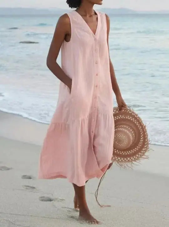 CD | 2024 Elegant solid cămașă de vară fără mâneci V-Neck Harajuku Maxi Dress