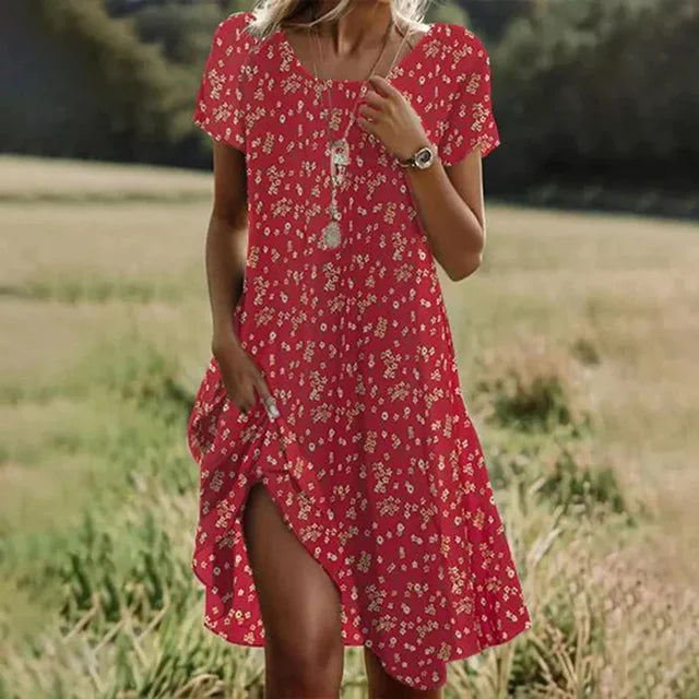 CD | Rochie midi cu mânecă scurtă cu imprimeu boem