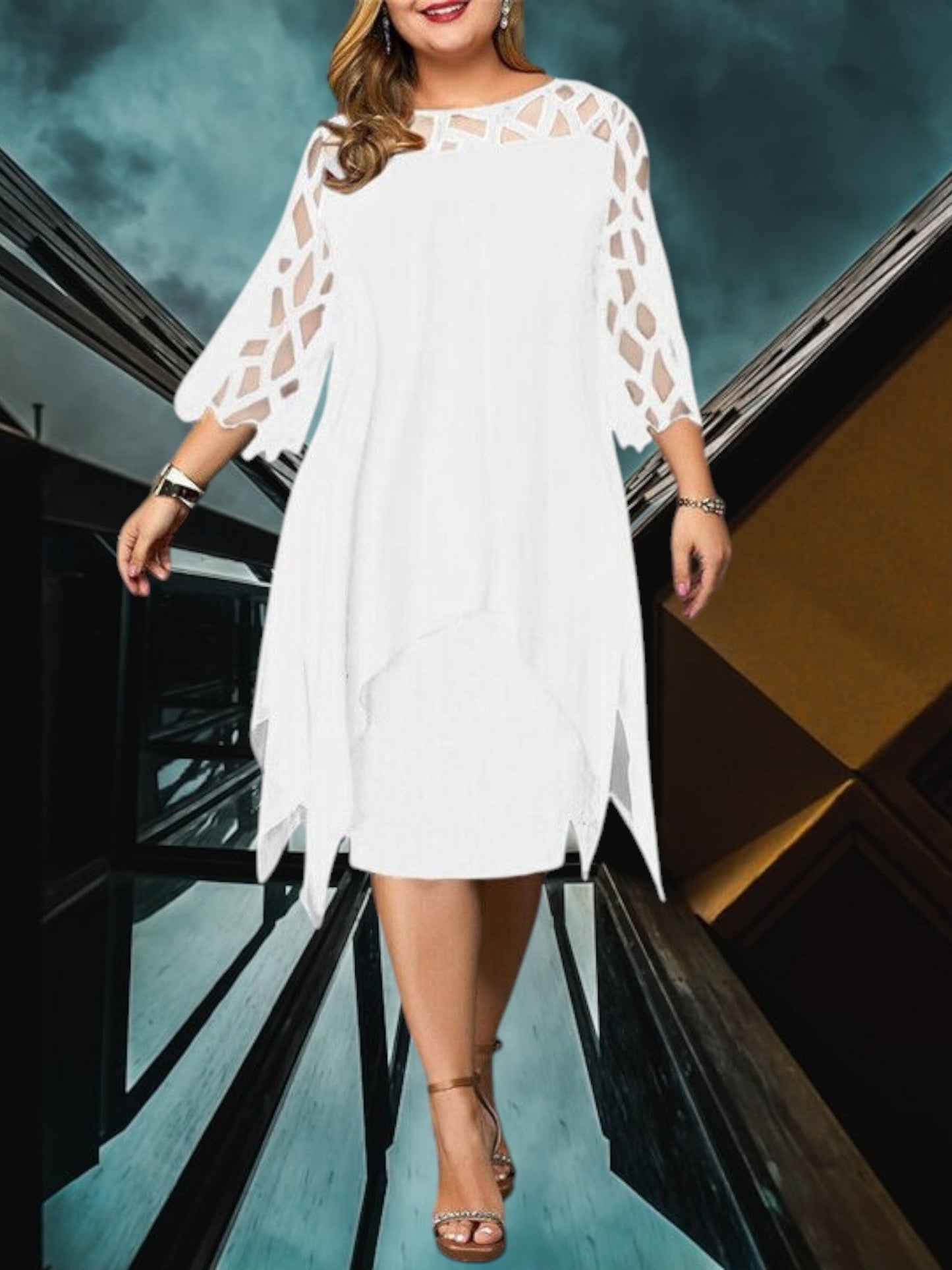 CD | Elegant plus dimensiunea rochie midi realizate din material de înaltă calitate pentru femei, ușor de întreținut și versatil