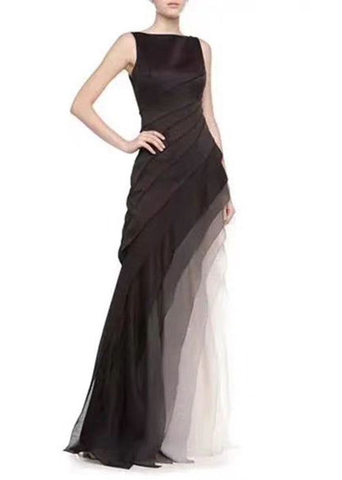 CD | franceză negru talie înaltă Patchwork Tulle Maxi rochii de vară