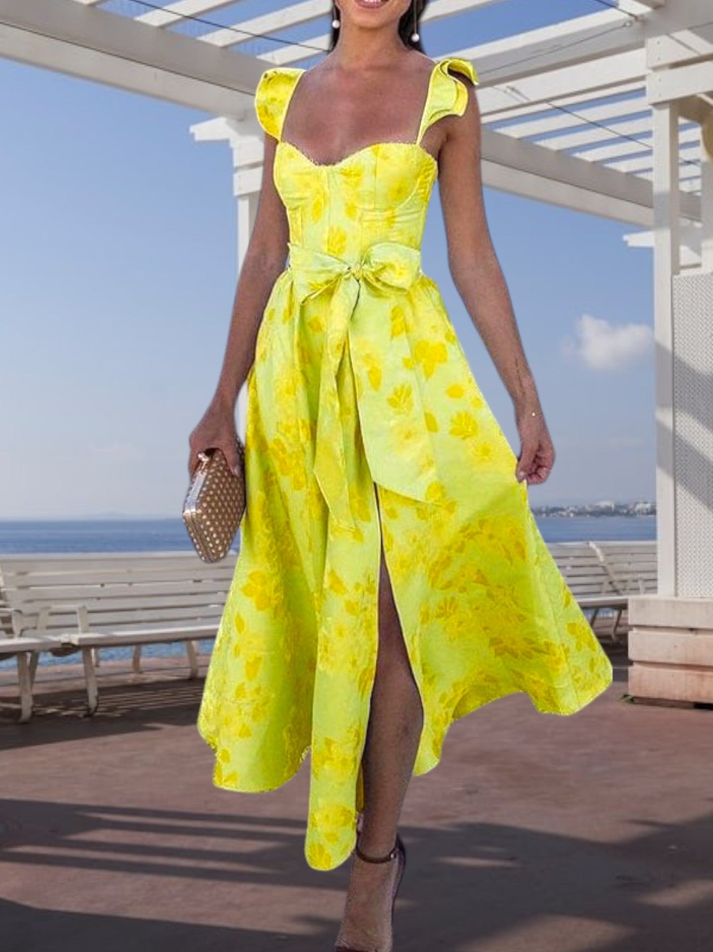 CD | Rochie midi din flori cu cravată în talie Lightweight