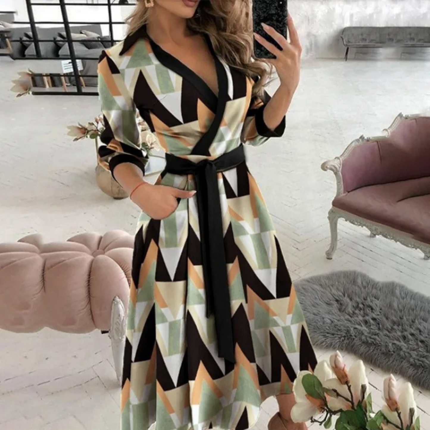 CD | Rochie midi Wrap cu curea - confort elegant, pe tot parcursul anului, cu o potrivire croită și un stil atemporal