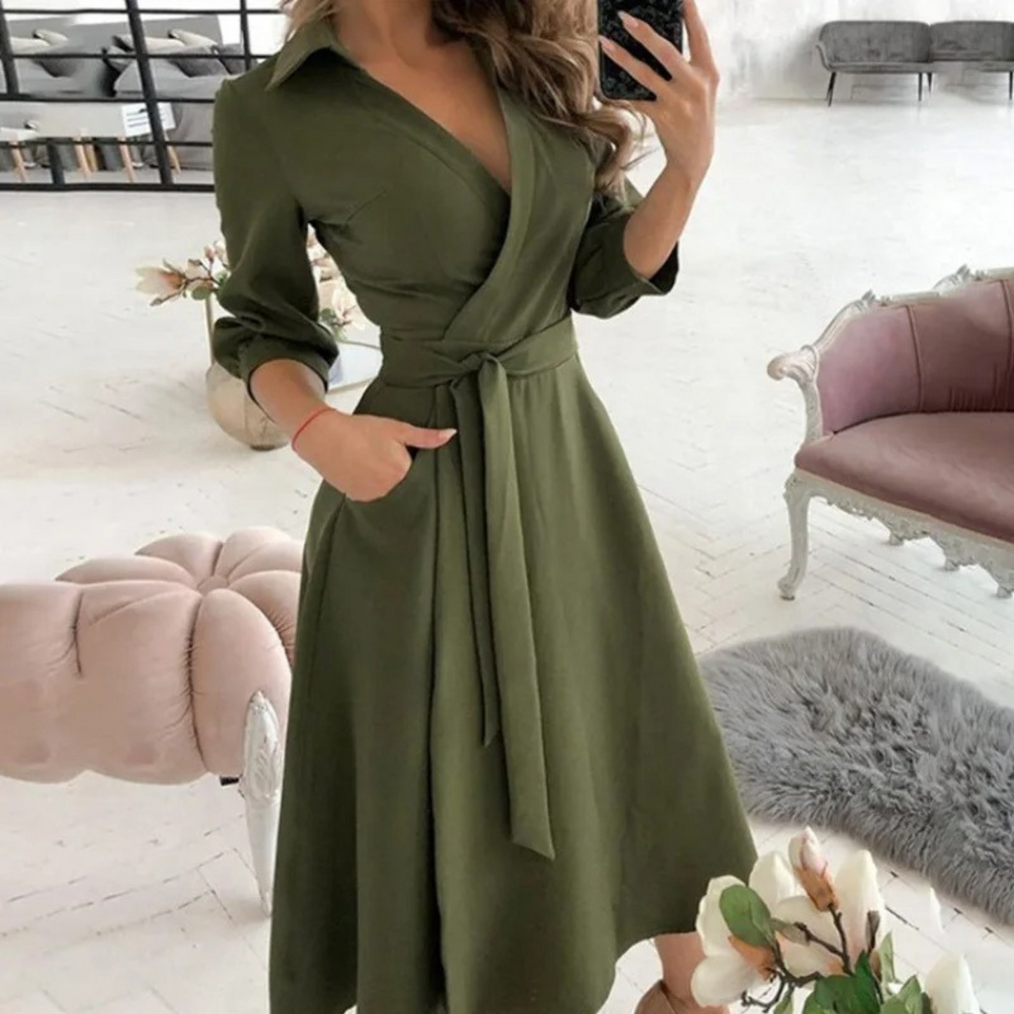 CD | Rochie midi Wrap cu curea - confort elegant, pe tot parcursul anului, cu o potrivire croită și un stil atemporal