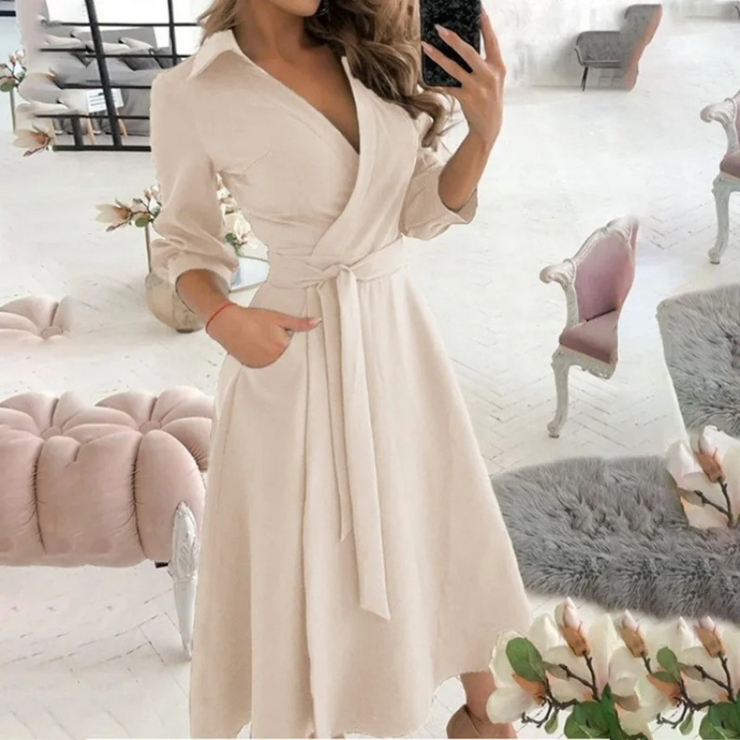 CD | Rochie midi Wrap cu curea - confort elegant, pe tot parcursul anului, cu o potrivire croită și un stil atemporal
