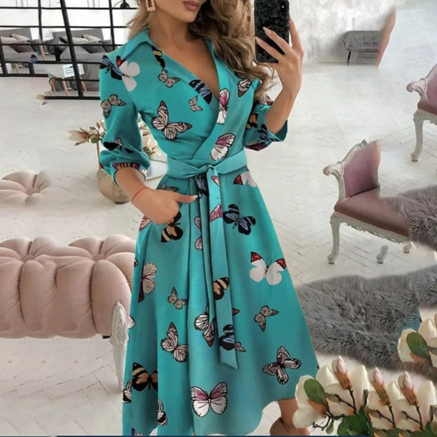 CD | Rochie midi Wrap cu curea - confort elegant, pe tot parcursul anului, cu o potrivire croită și un stil atemporal