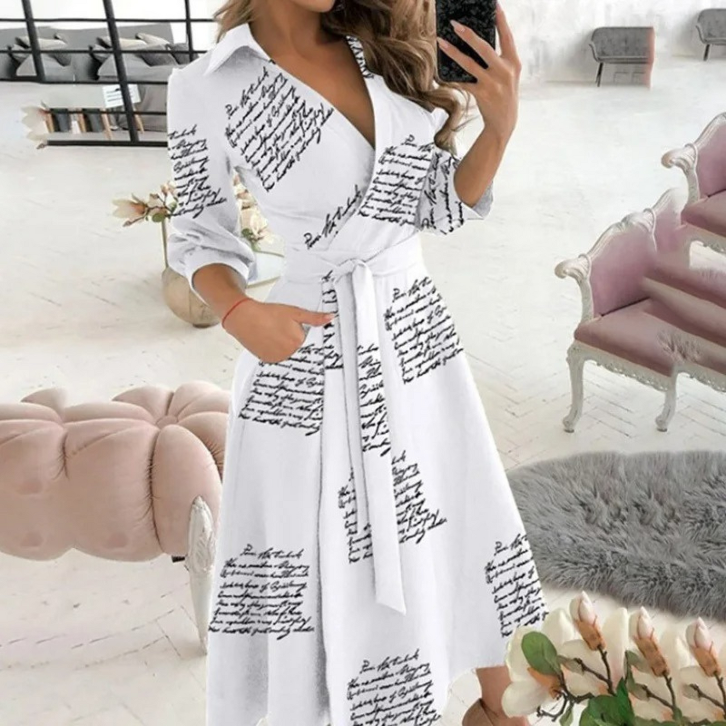 CD | Rochie midi Wrap cu curea - confort elegant, pe tot parcursul anului, cu o potrivire croită și un stil atemporal