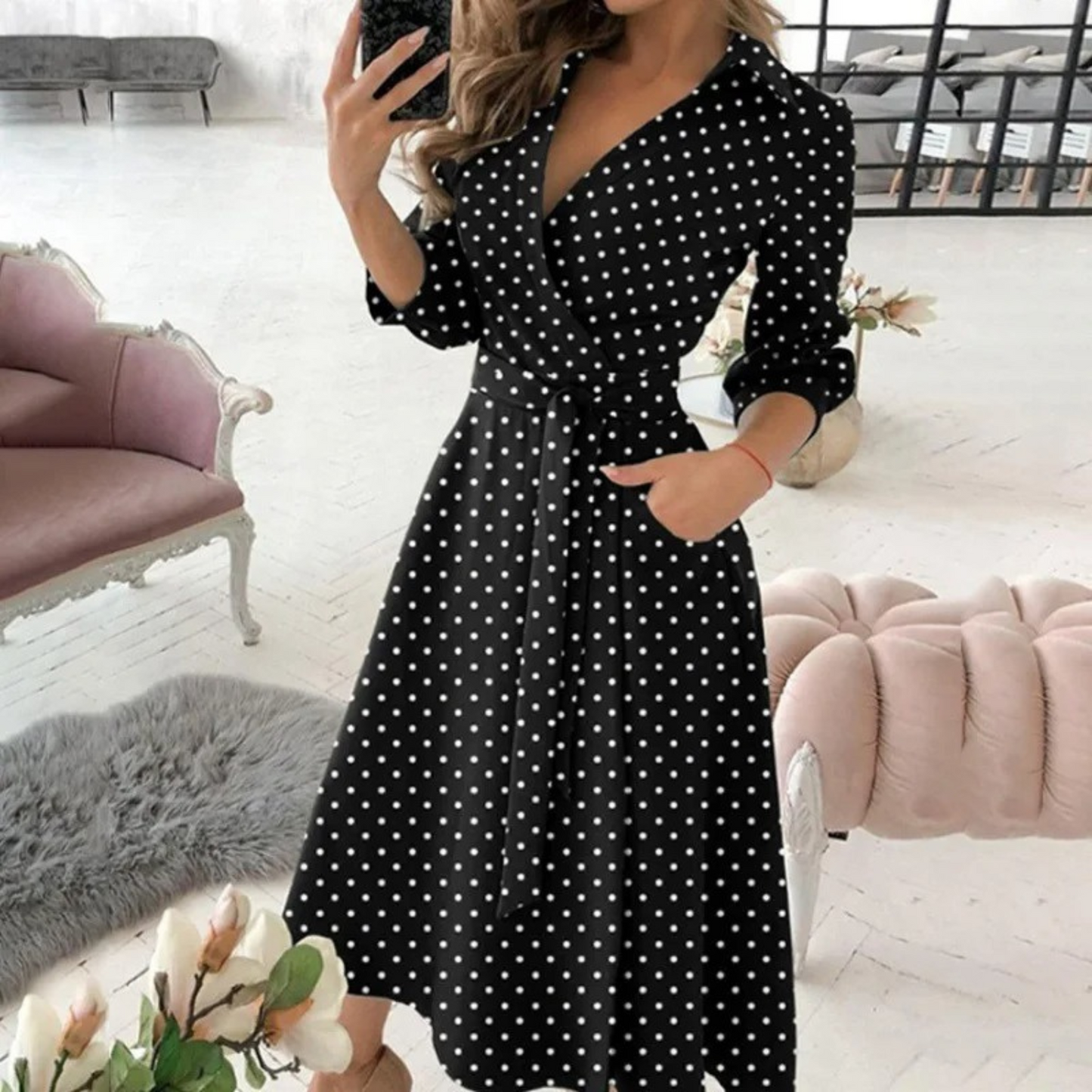 CD | Rochie midi Wrap cu curea - confort elegant, pe tot parcursul anului, cu o potrivire croită și un stil atemporal