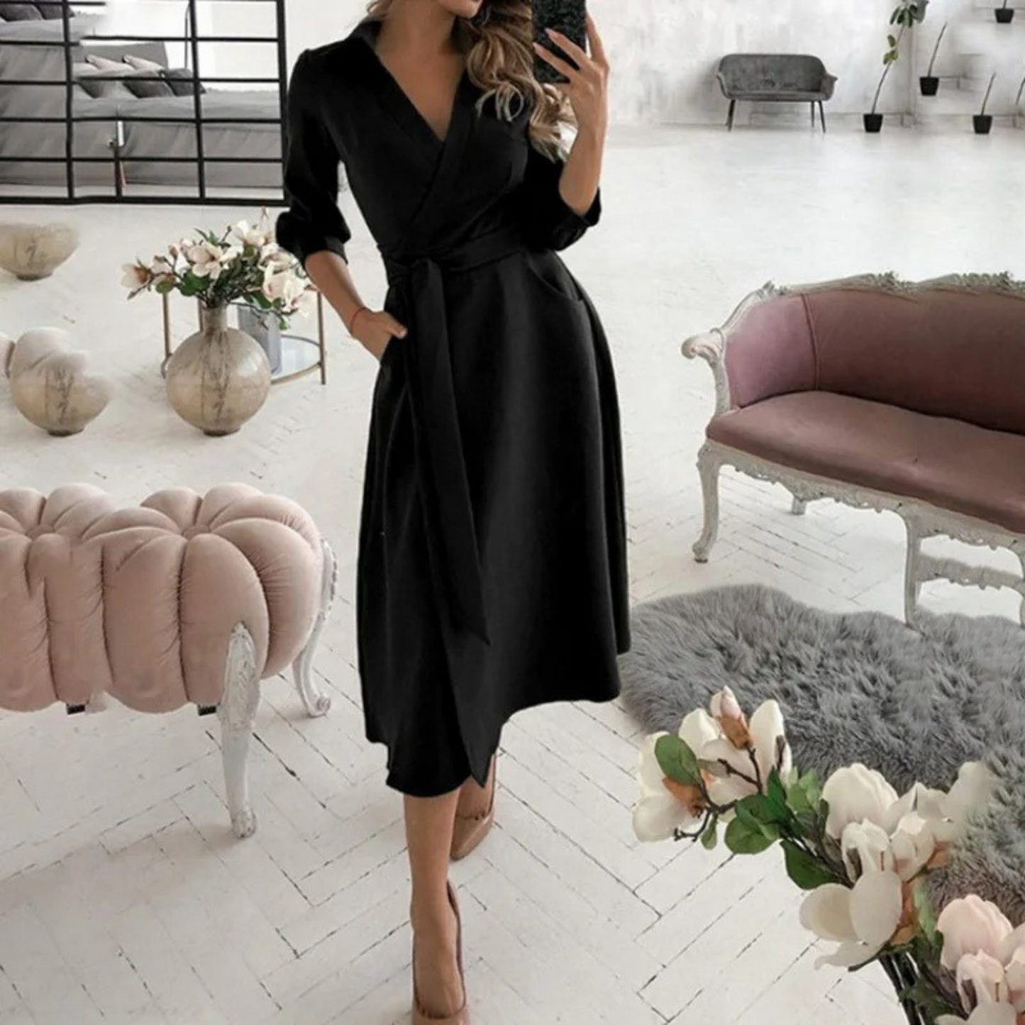 CD | Rochie midi Wrap cu curea - confort elegant, pe tot parcursul anului, cu o potrivire croită și un stil atemporal