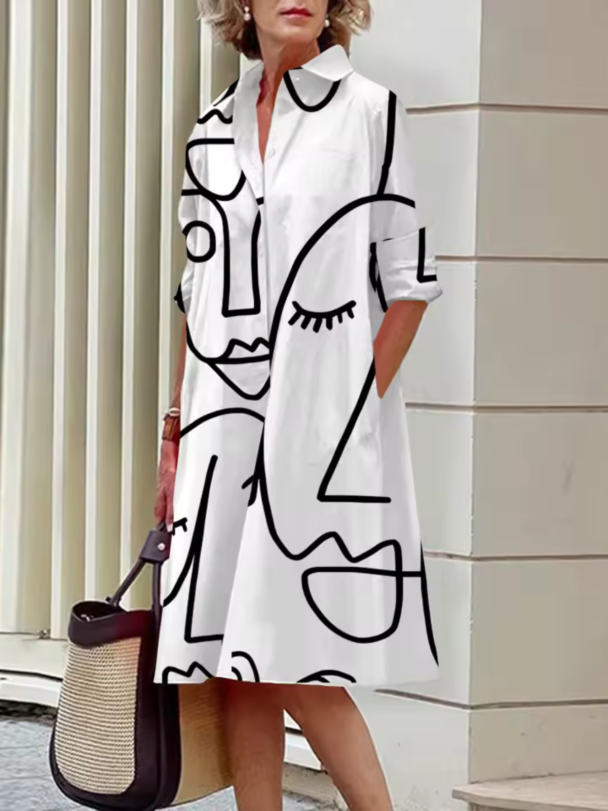 CD | Rochie cămașă abstractă Urban cu buline