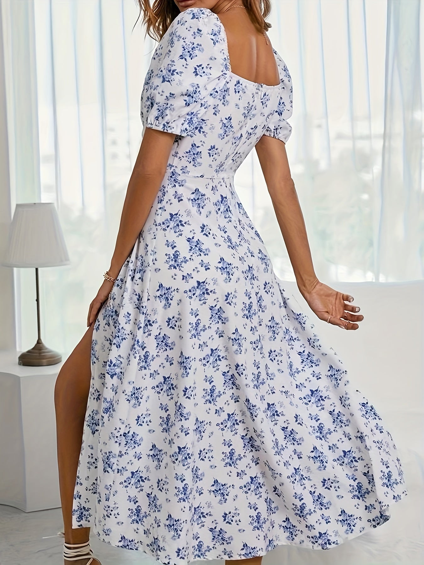 CD | Rochii midi pentru femei | Rochie midi cu mânecă lungă | Rochie midi cu flori