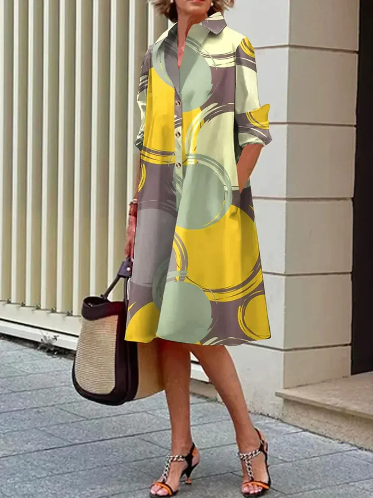 CD | Rochie cămașă abstractă Urban cu buline