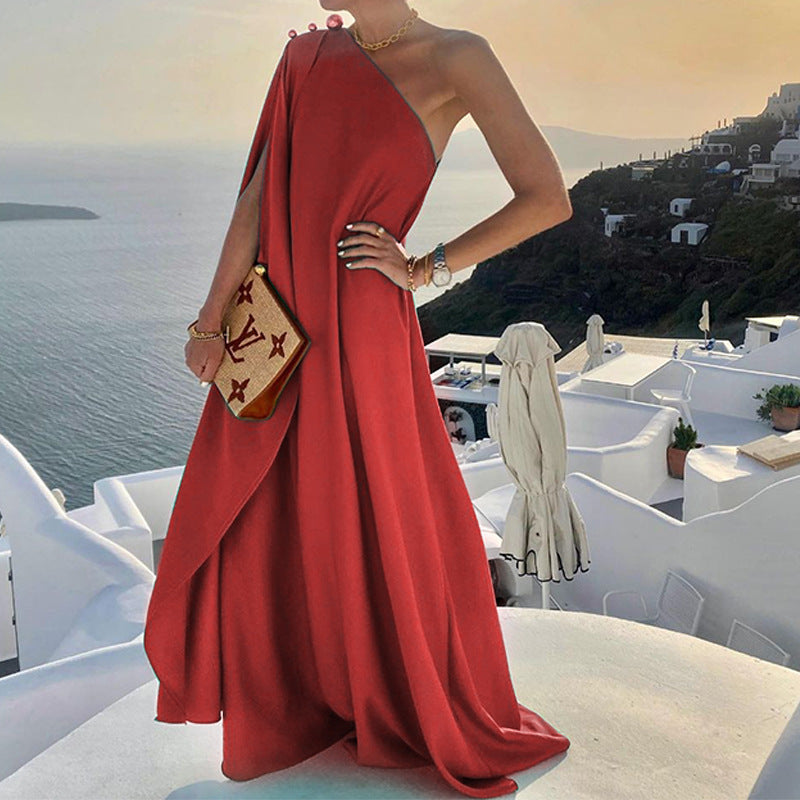CD | Rochie maxi pentru femei - Un umăr - Siluetă drapată - Ținută elegantă