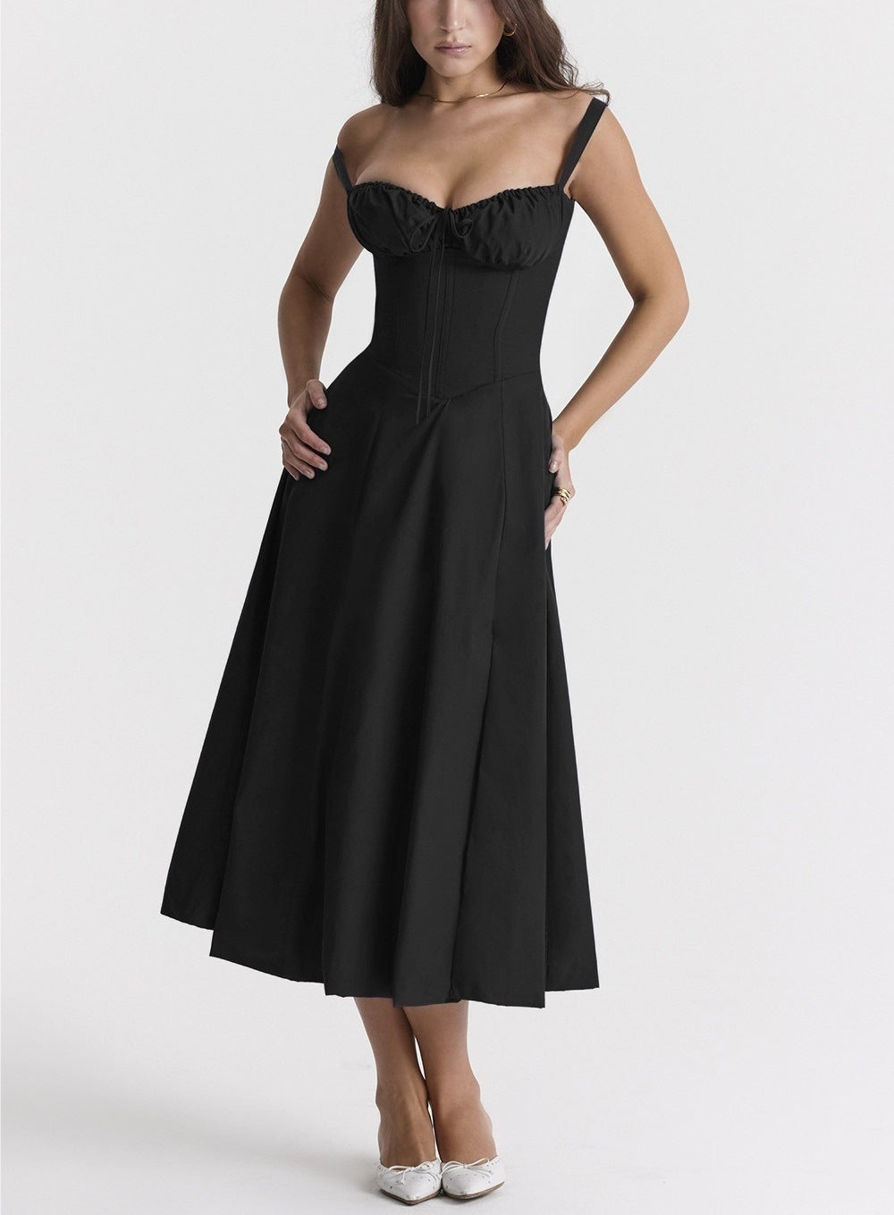 CD | Rochie midi pentru femei - fără mâneci - cu cravată în față - imprimeu floral - ușor, cu croială evazată