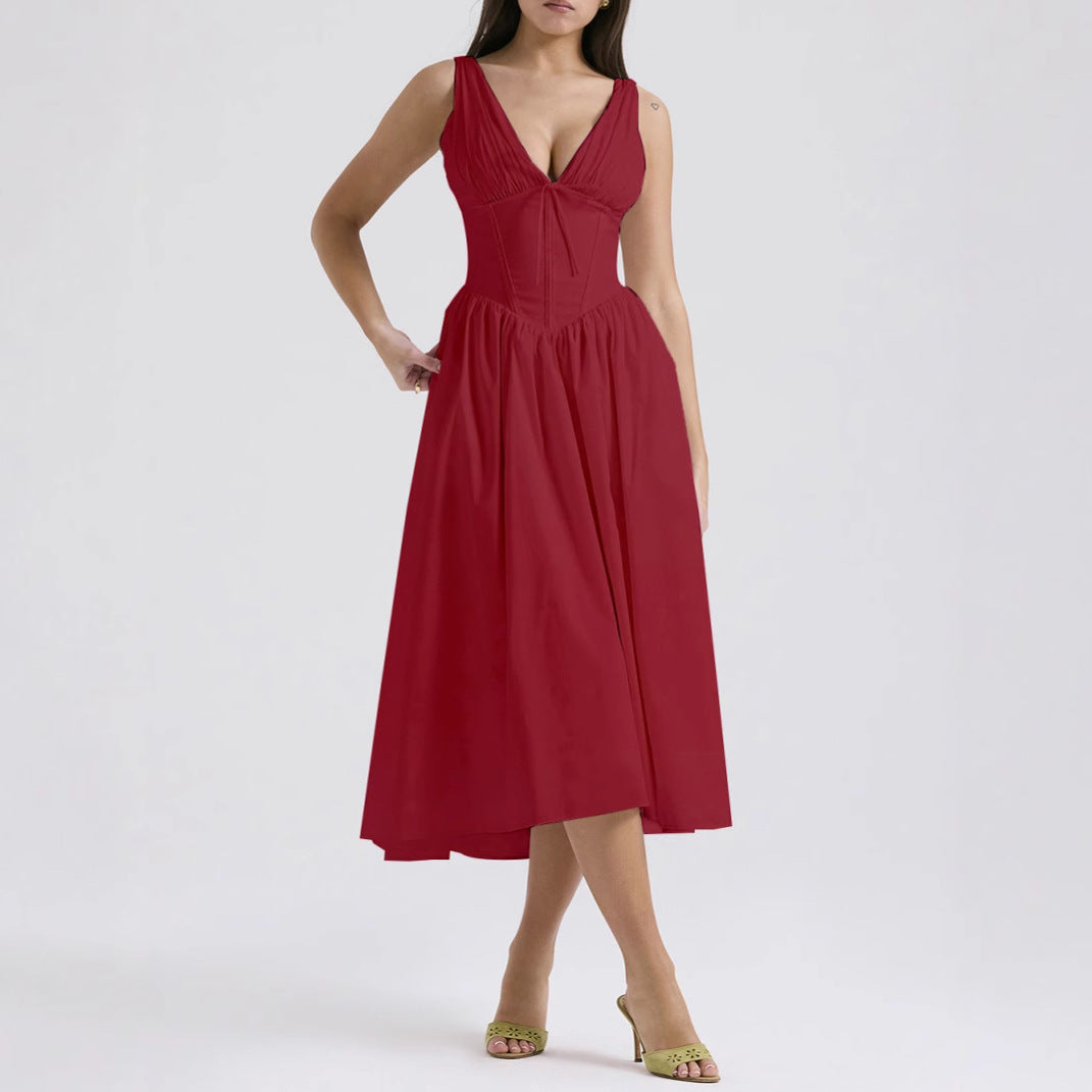 CD | Rochie midi pentru femei - fără mâneci, decolteu în V - croială în formă de A - imprimeu floral - material ușor