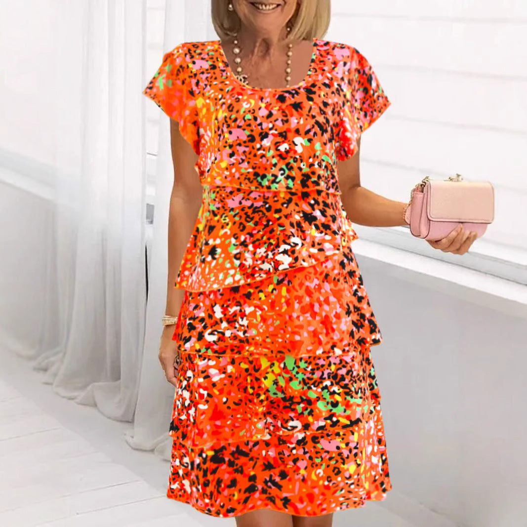 CD | Rochie midi pentru femei - model floral - cu volane - croială lejeră - material ușor
