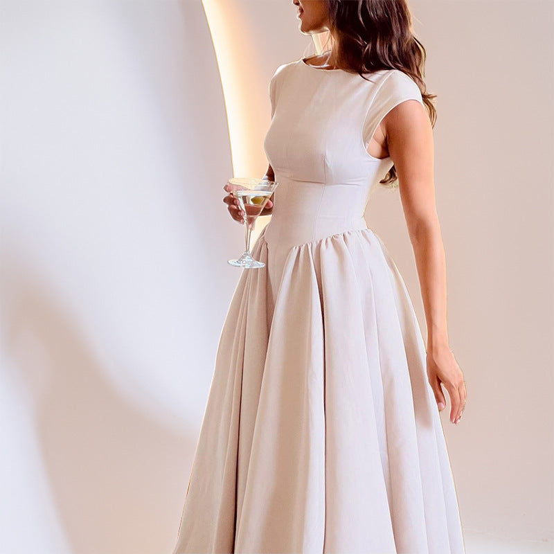 CD | Rochie midi fără mâneci pentru femei - fitted - fustă A-line - back cut-out Stil elegant