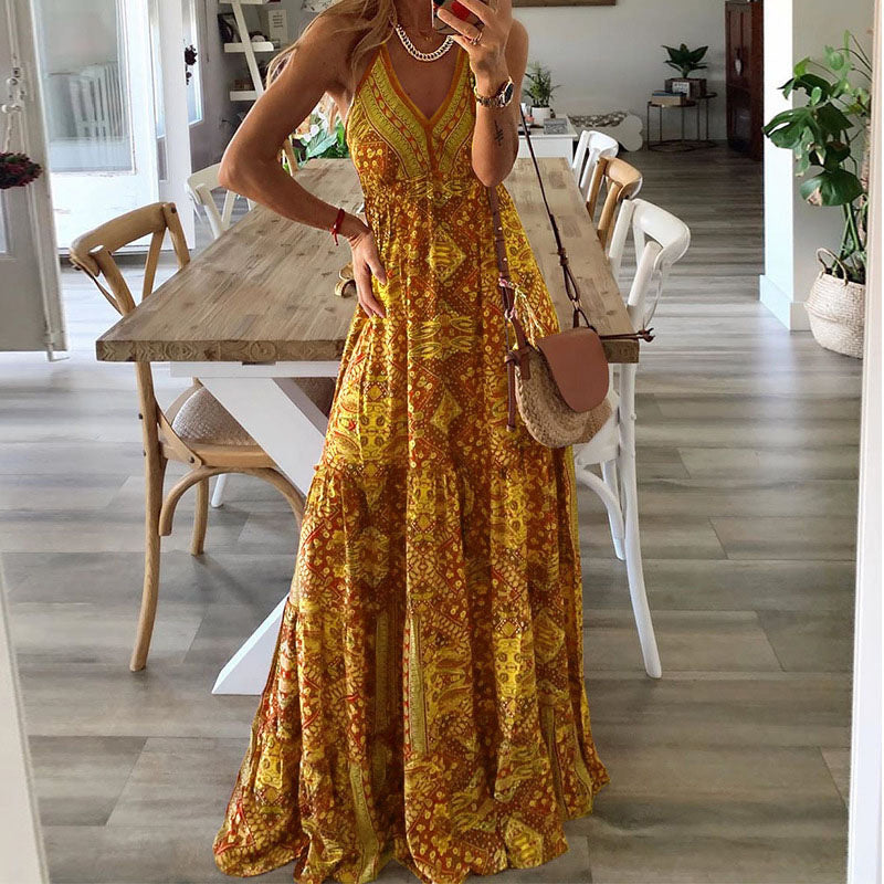CD | Boho spaghetti strap V-neck rochie maxi