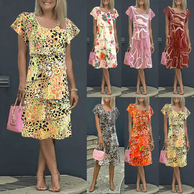 CD | Rochie midi pentru femei - model floral - cu volane - croială lejeră - material ușor