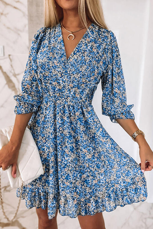 CD | Floral V-neck Elasticated talie rochie mini