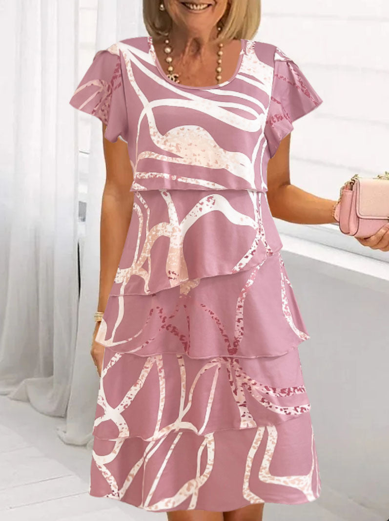 CD | Rochie midi pentru femei - model floral - cu volane - croială lejeră - material ușor