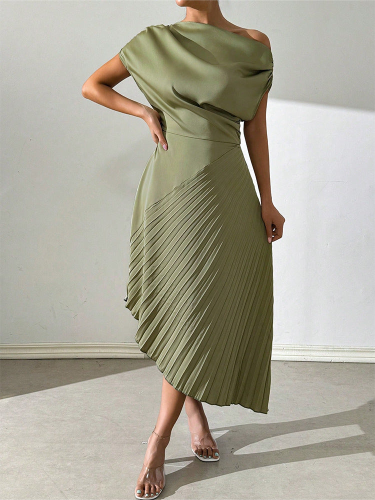 CD | Rochie midi de damă - un umăr - ajustată, drapată - plisată, tiv asimetric