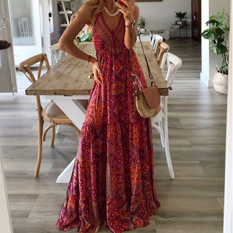 CD | Boho spaghetti strap V-neck rochie maxi