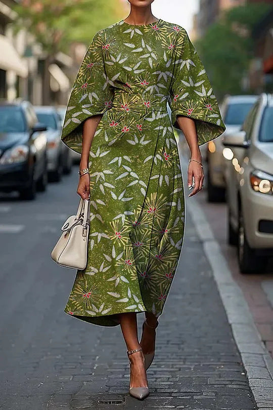 CD | Rochie midi pentru femei - A-line - mâneci kimono - imprimeu floral