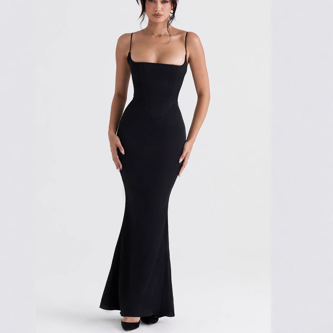 CD | Rochie maxi pentru femei - Bodycon fit - Bretele spaghetti - Tesatura elastica - Seara