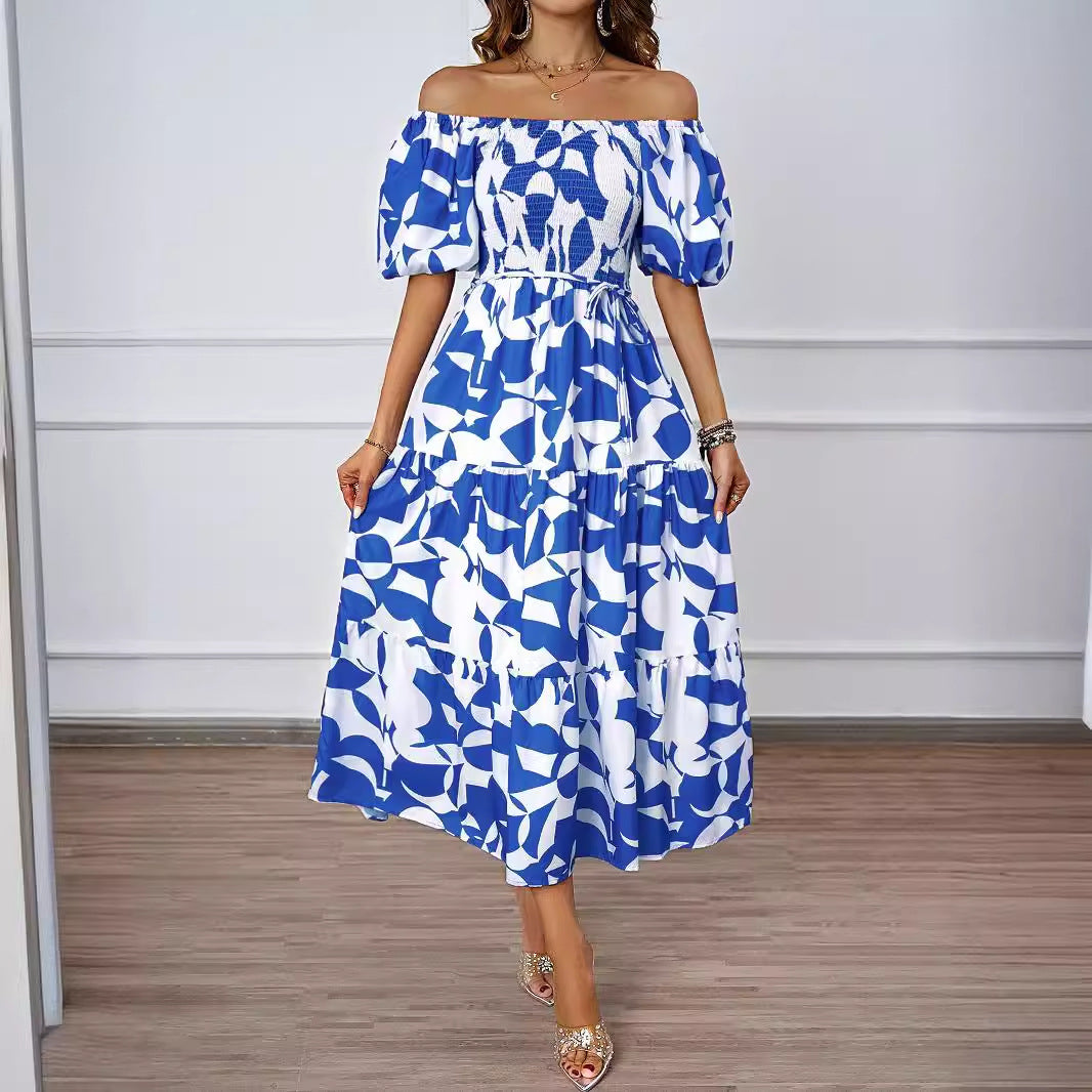 CD | rochie midi pentru femei - mâneci bufante - corset adunat - croială A-line