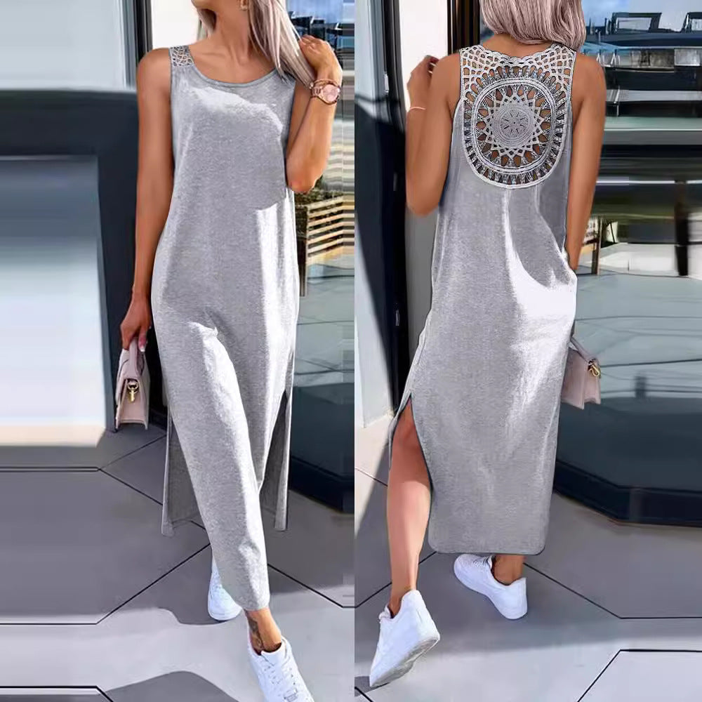 CD | Rochie maxi pentru femei - Croială relaxată - Dantelă la spate