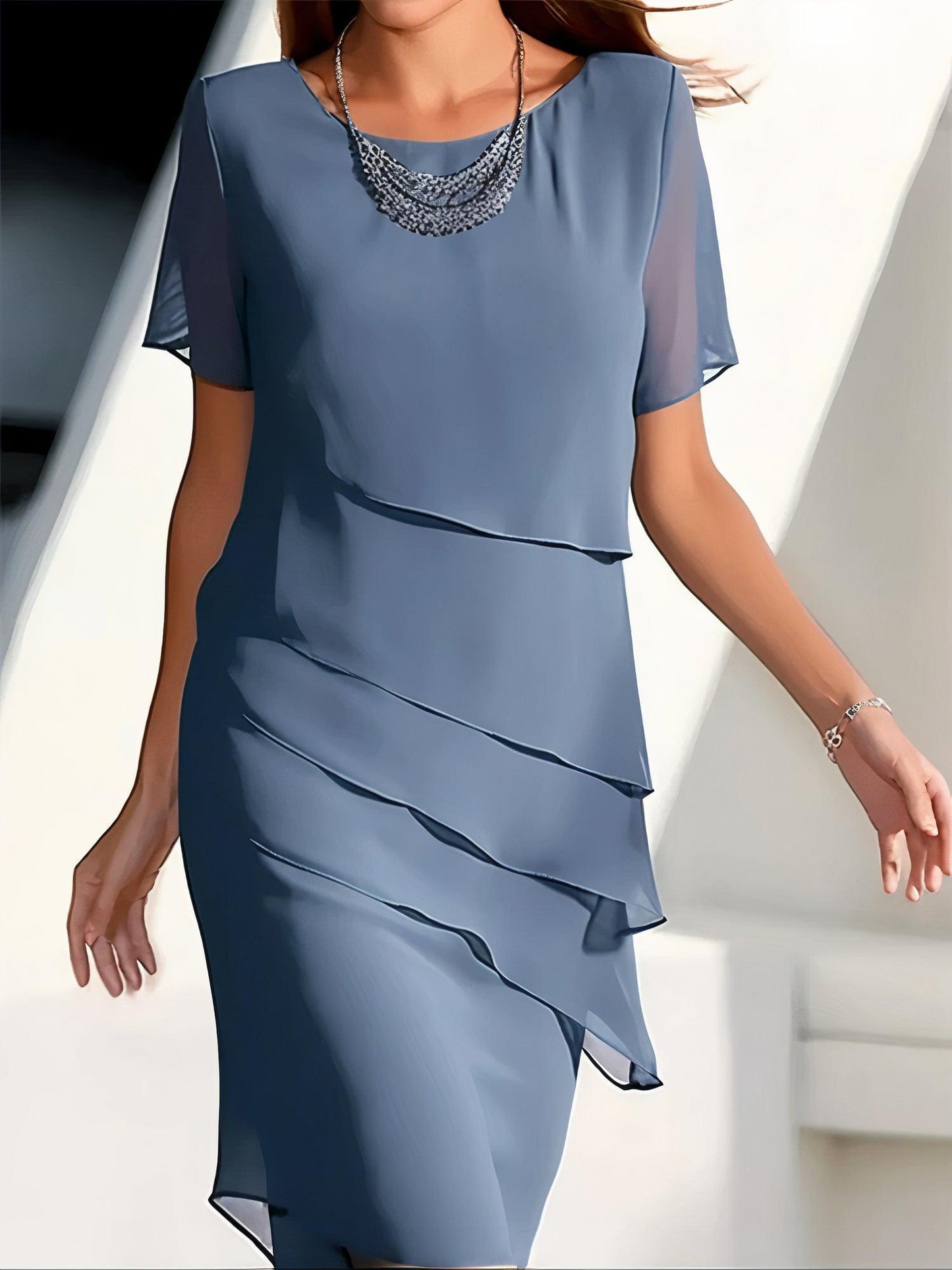 CD | Rochie midi plisată din șifon pentru femei - Purtare formală elegantă care curge