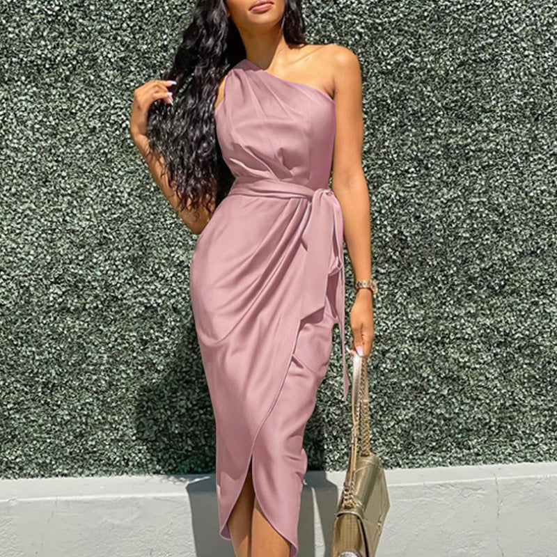 CD | Rochie midi pentru femei - Slim fit - Un umăr - Cravată laterală - Siluetă elegantă drapată