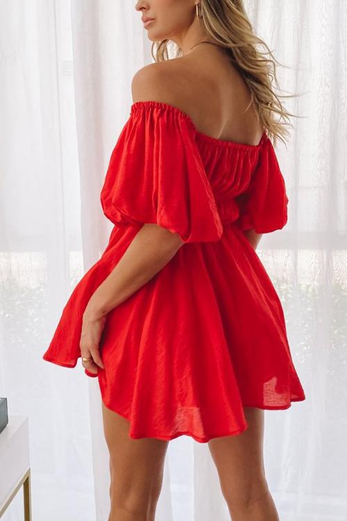 CD | Rochie mini fără umeri cu mâneci bufante