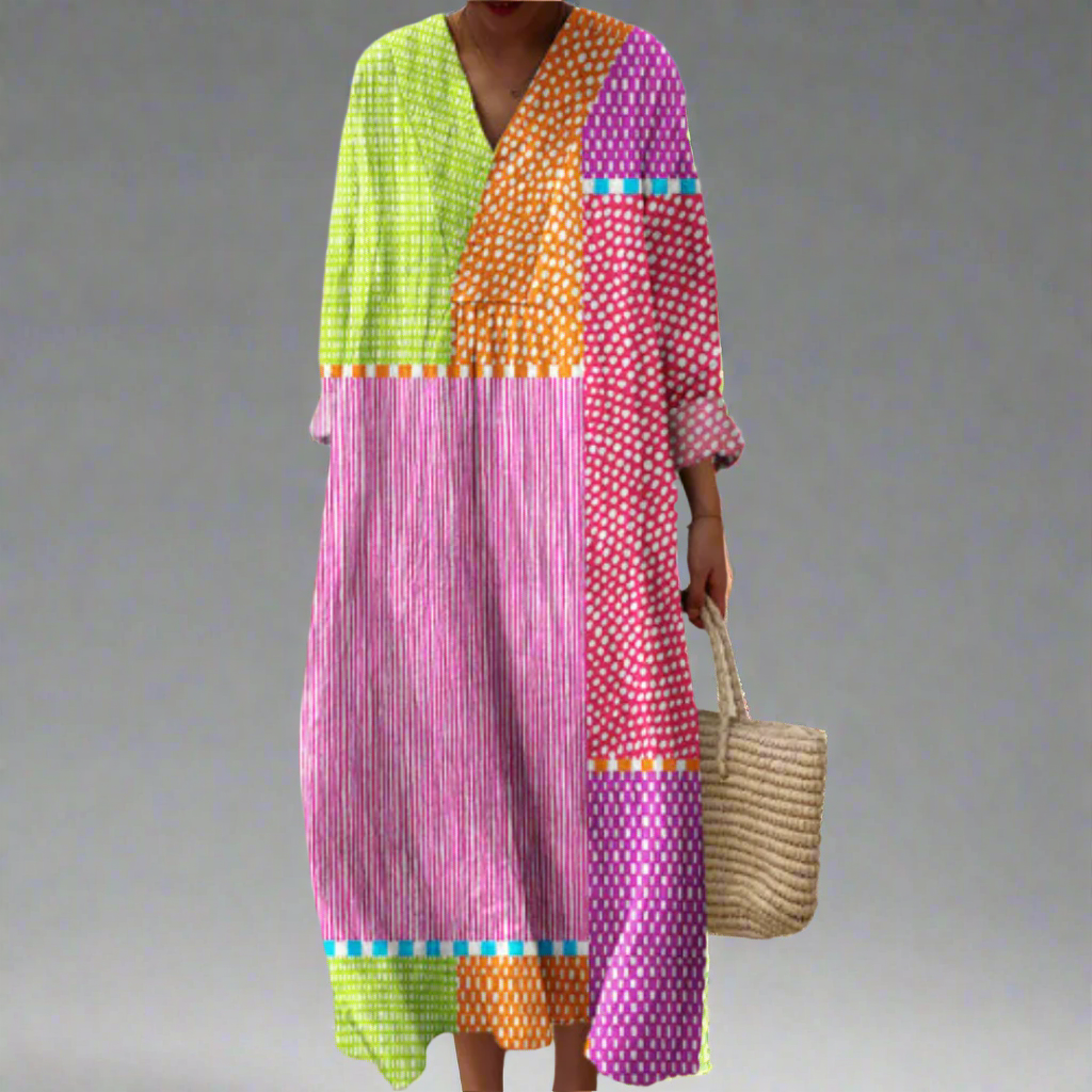 CD | Rochie maxi patchwork polka