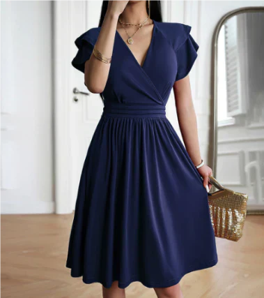 CD | Rochie midi pentru femei - Corset înfășurat - Mâneci fluture - Linie A fluidă - Amestec respirabil
