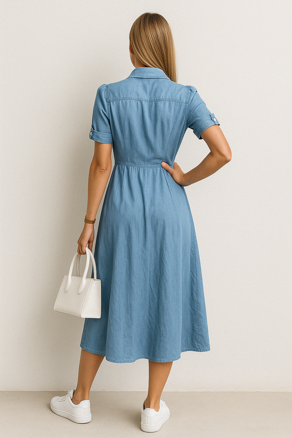 CD | Rochie midi din denim cu butonieră