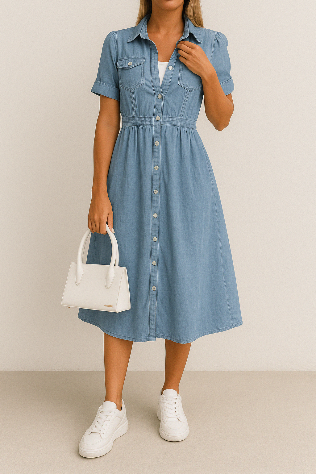 CD | Rochie midi din denim cu butonieră