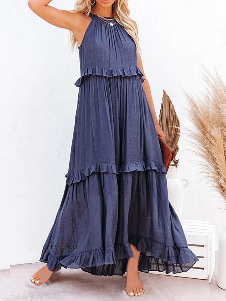 CD | Rochie Midi fără mâneci pentru femei - rochie de vară ușoară pentru timpul liber
