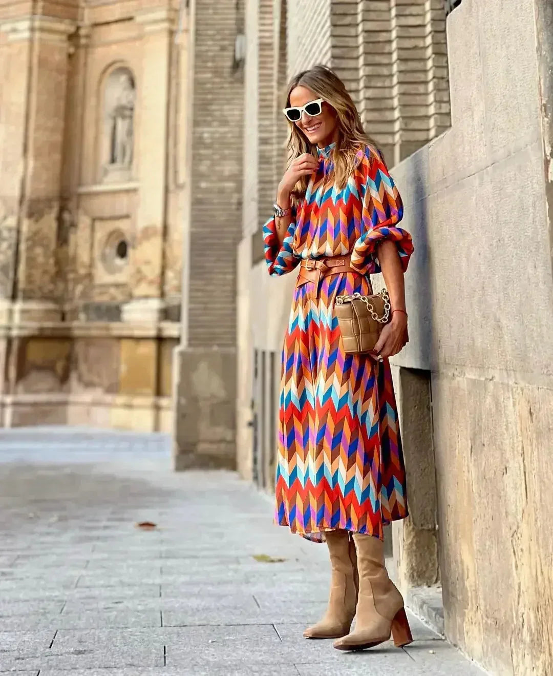 CD | Rochie lungă de petrecere cu imprimeuri geometrice