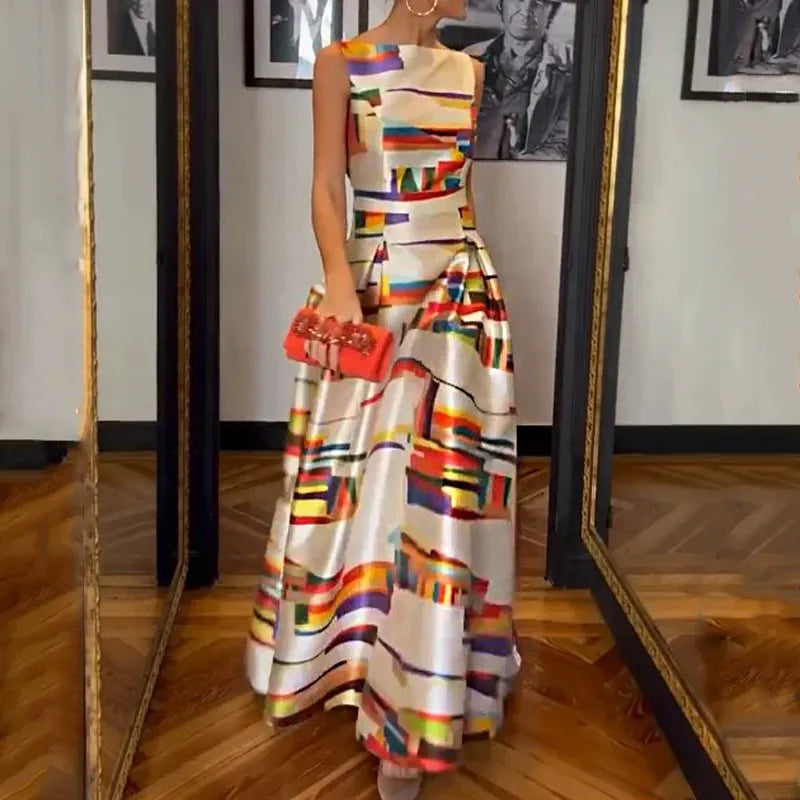 CD | rochie maxi vară modă elegant imprimare de epocă