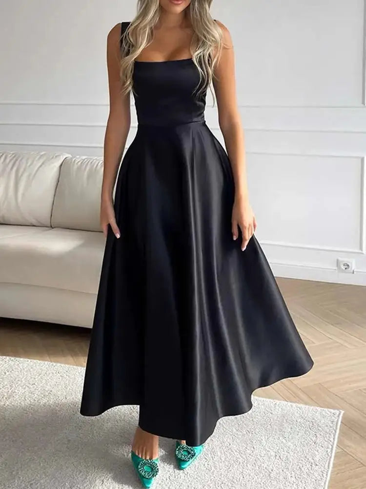 CD | Rochie midi elegantă cu bretele și fustă evazată pentru seară