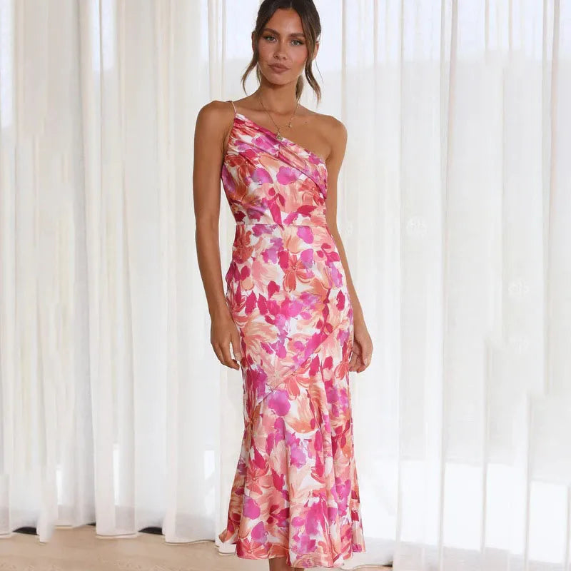 CD | Rochie midi asimetrică elegantă cu model floral pentru orice ocazie