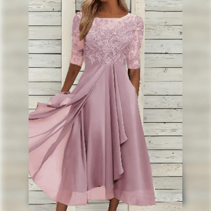 CD | Rochie midi elegantă din șifon și dantelă