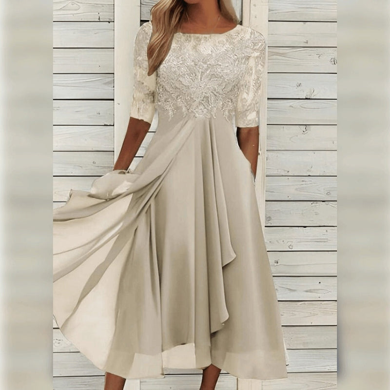 CD | Rochie midi elegantă din șifon și dantelă
