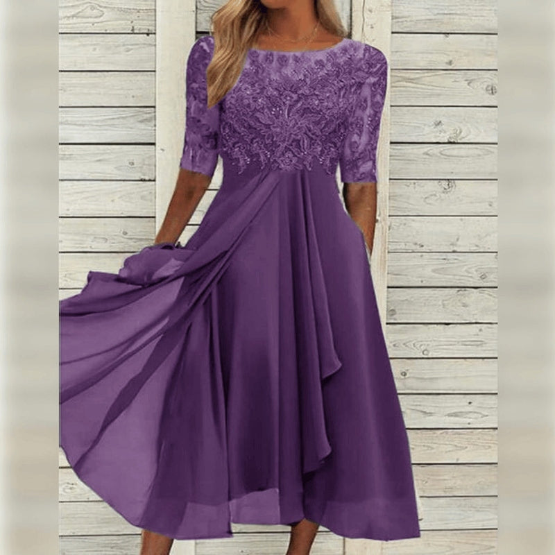 CD | Rochie midi elegantă din șifon și dantelă