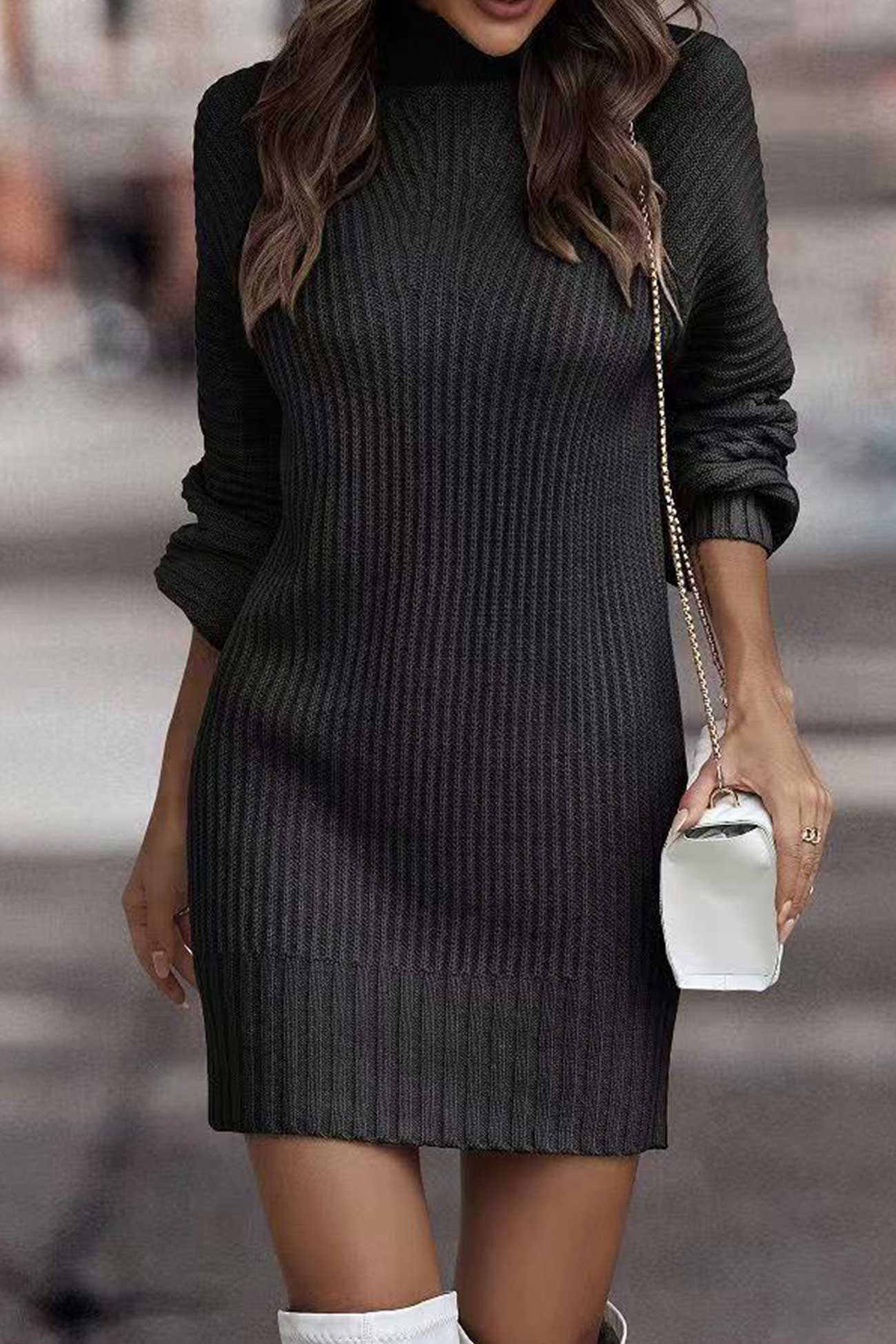 CD | Rochie de pulover la modă cu guler pop-up pentru ținute chic