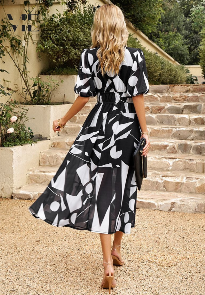 CD | Rochie midi florală elegantă cu mâneci bufante