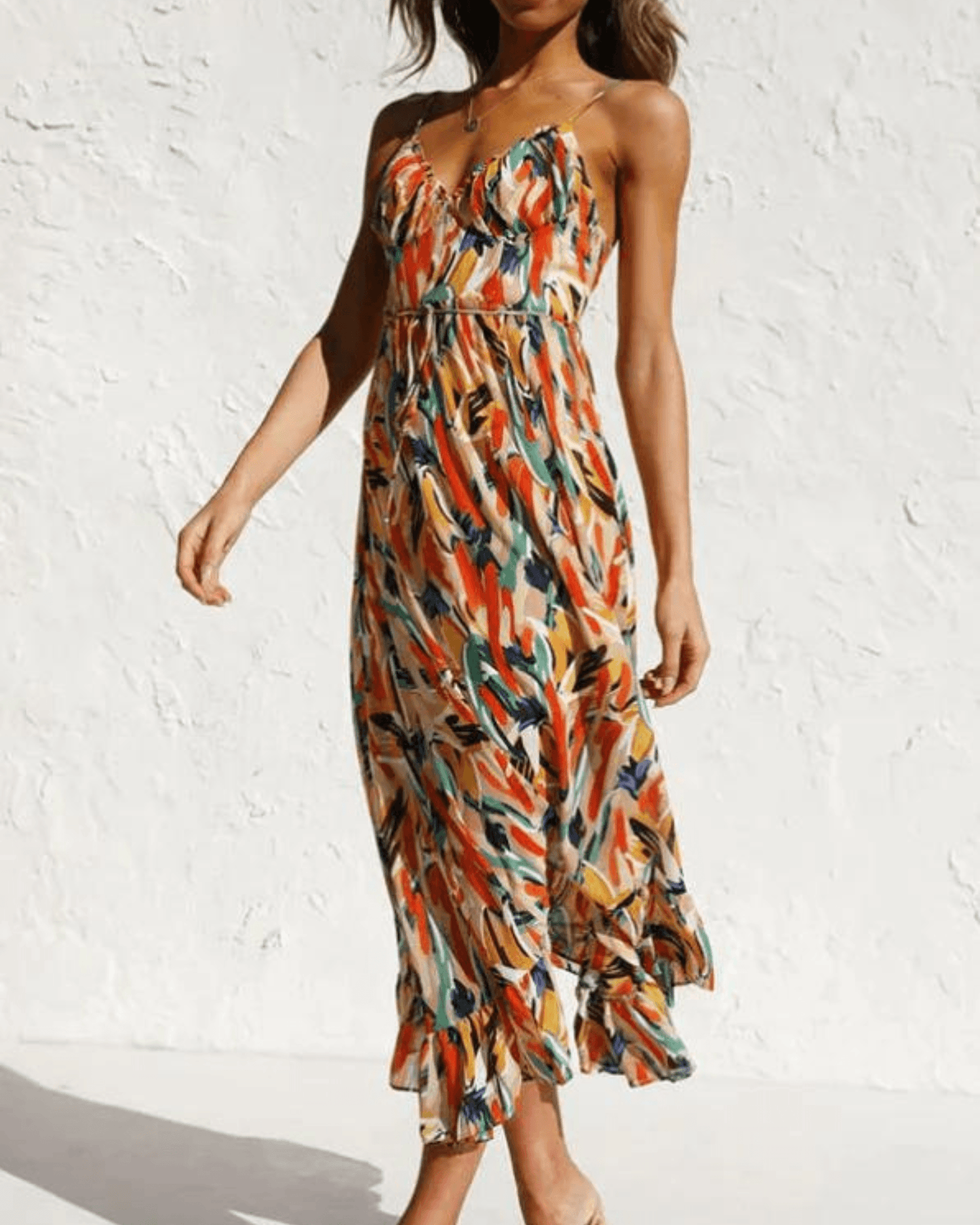 CD | Rochie midi colorată pentru femei - imprimeu floral, elegantă și ușoară