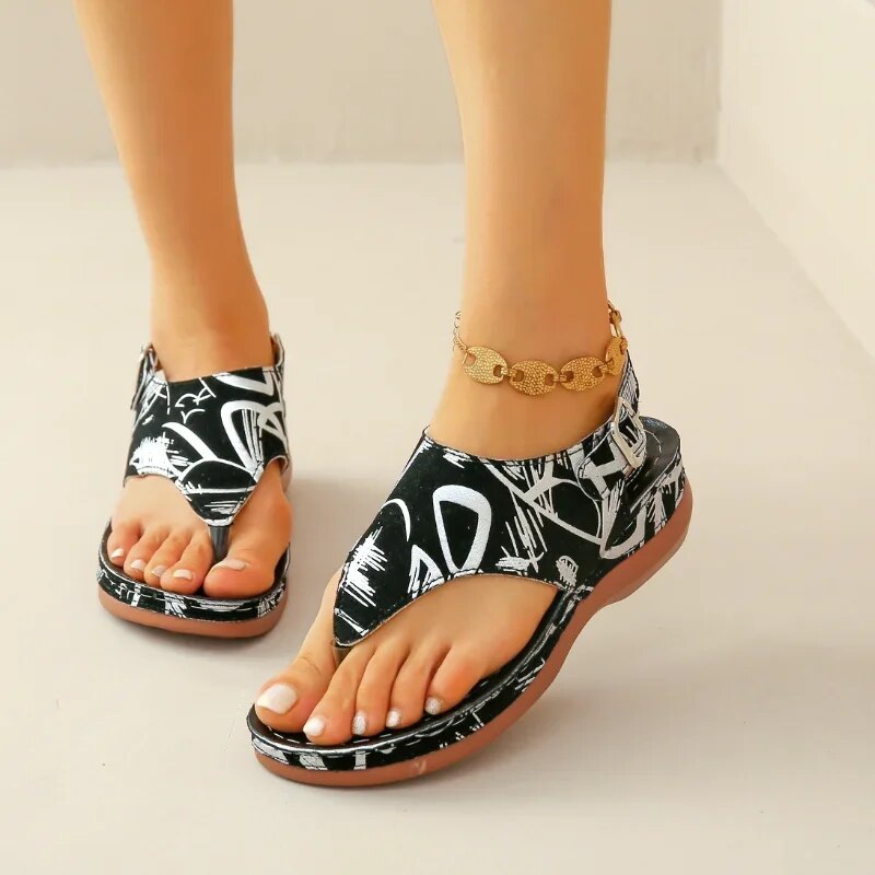 CD | Sandale boho cu model floral și curea la vârf