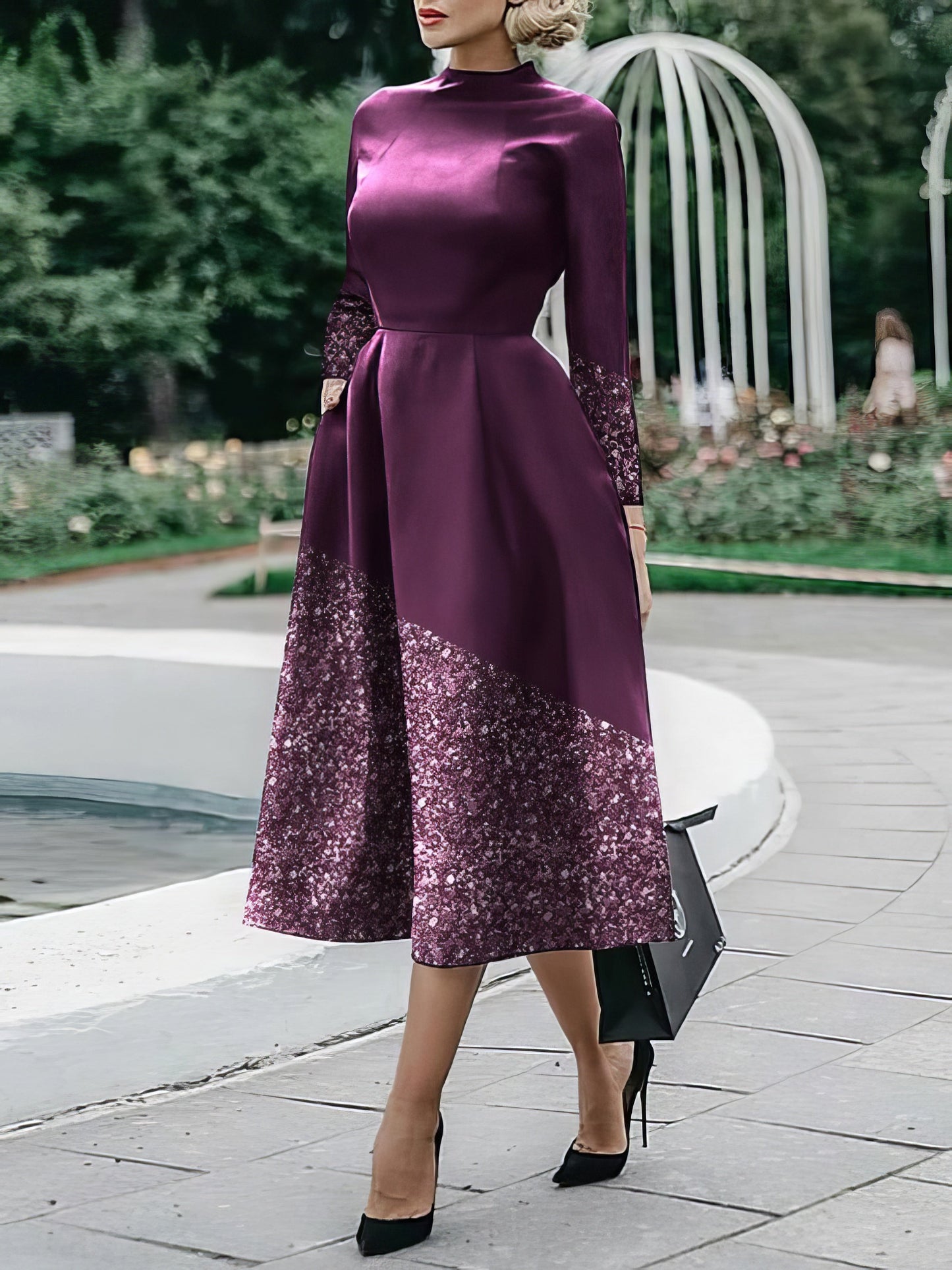 CD | Rochie midi cu mânecă lungă, imprimată
